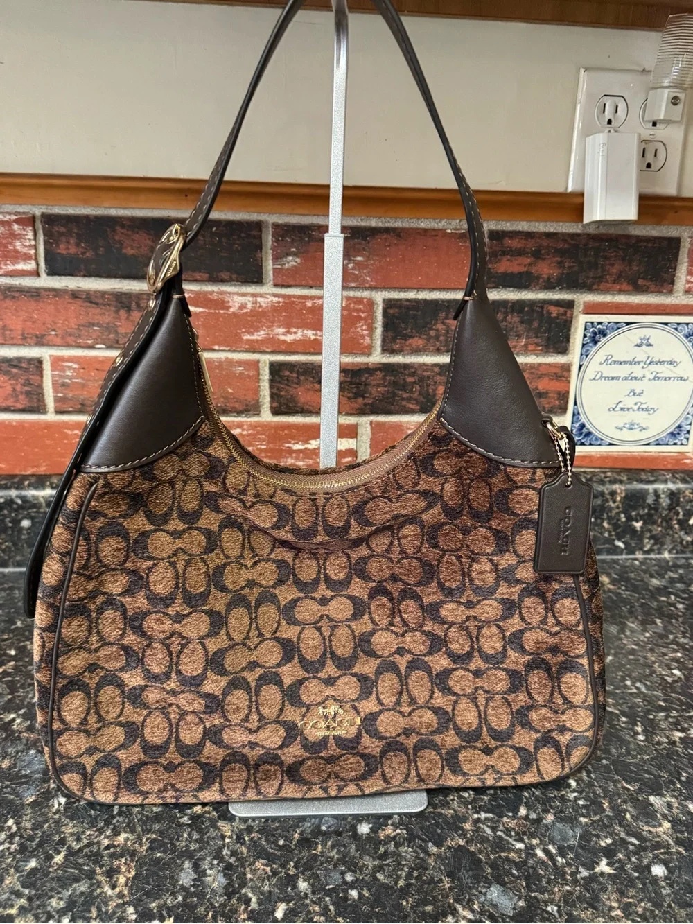 Coach Ella Signature Chenille Shoulder Bag Truffle CCE49 Like New